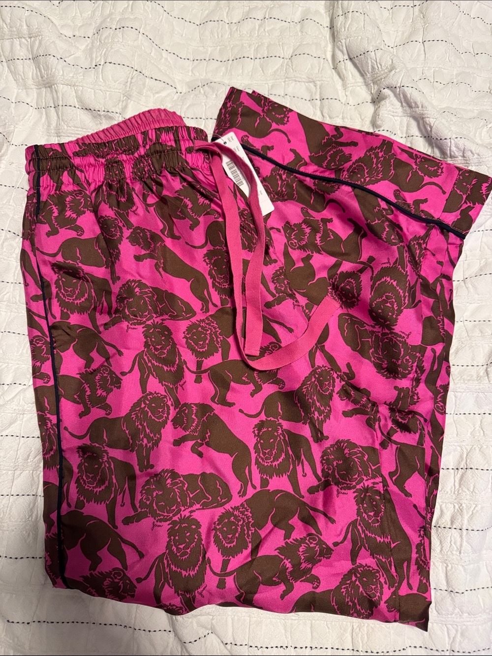 J.Crew 100% silk Pink & Brown Lion Print Lounge Pants